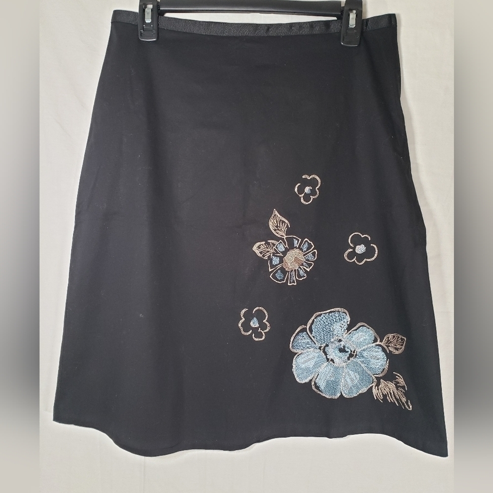 Jonathan Martin Black Embroidered Floral Swing 60's Skirt Sz M